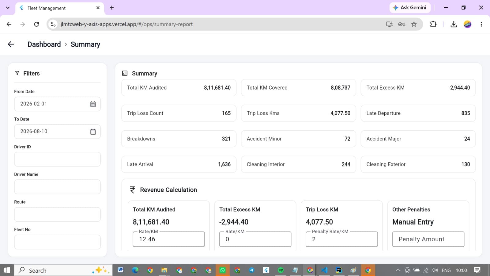 JL MTC Operations Management product interface